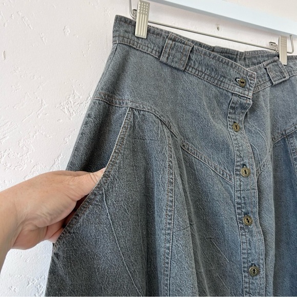 Lilia Smitty Vintage 90s Western Denim Swing Skirt M Gray - Picture 4 of 11